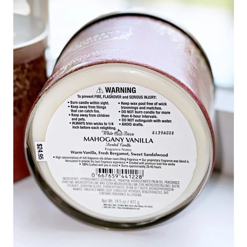 Lot of 2 Bath & Body Works Mahogany Vanilla Scented Large 3-Wick Candle 14.5oz